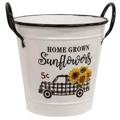 Home Grown Sunflowers White Metal Bucket