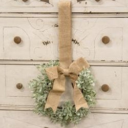 *Flocked Boxwood Wreath w/Burlap Bow