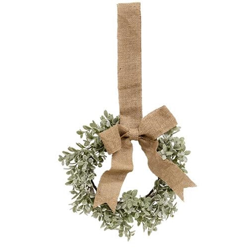 *Flocked Boxwood Wreath w/Burlap Bow