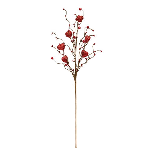 Red Glitter Heart & Berries Spray - 27"