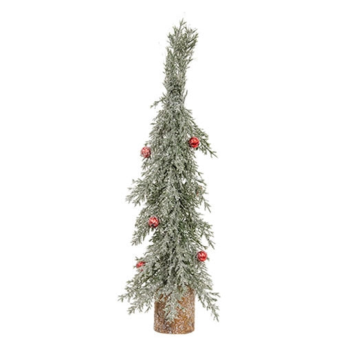 Winter Frost Pine Tree w/Red Baubles - 13.5"H
