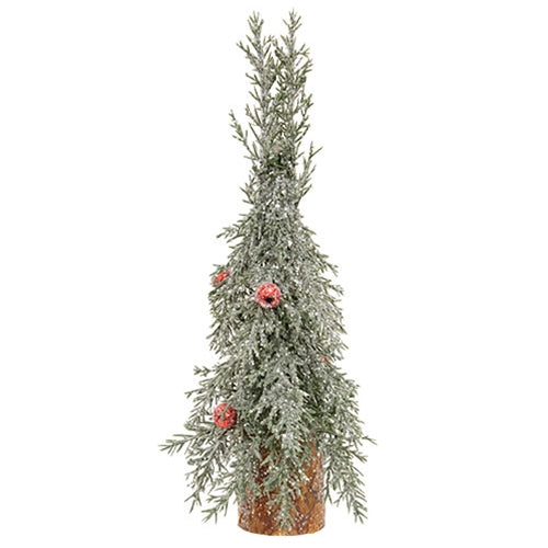 Winter Frost Pine Tree w/Red Baubles - 10"H