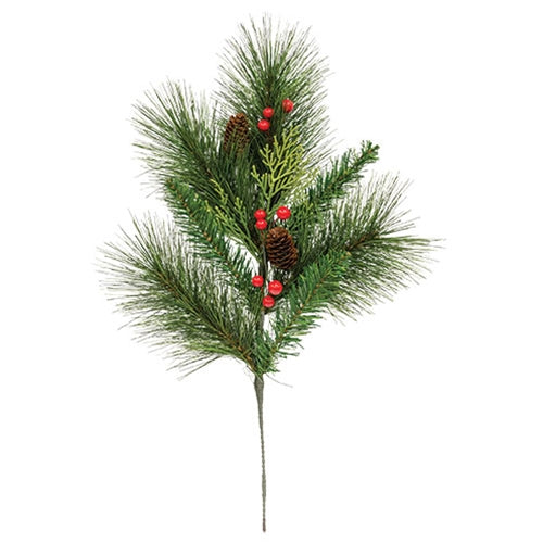 Long Needle Pine & Cedar Spray w/Berries - 20 In