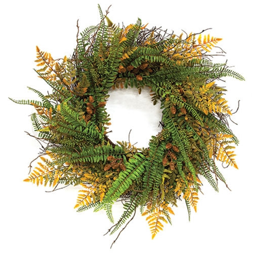Fall Wetland Fern & Wheat Wreath - 28"