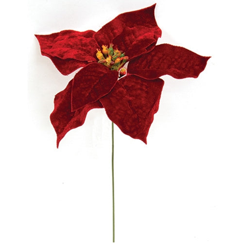 Winter Party Velvet Poinsettia Pick - 9"H