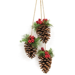 Woodland Pine Mix & Red Berries Pinecone Trio Hanger