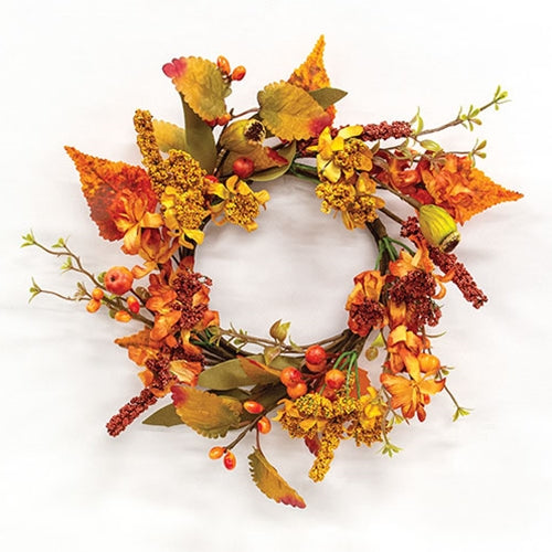 Autumn Heather & Leaves Candle Ring - 4.5"