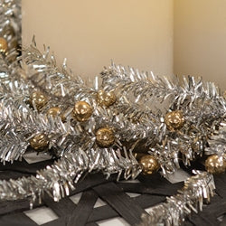 Platinum Bristle Pine & Golden Ball Candle Ring - 6.5"