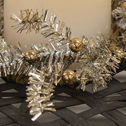 Platinum Bristle Pine & Golden Ball Candle Ring - 3.5"