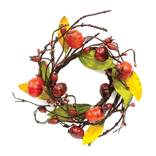 Primitive Pumpkin & Bittersweet Candle Ring - 3.5"