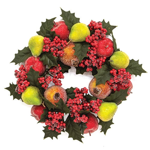 Sugar Glazed Winter Fruit & Holly Candle Ring - 4"
