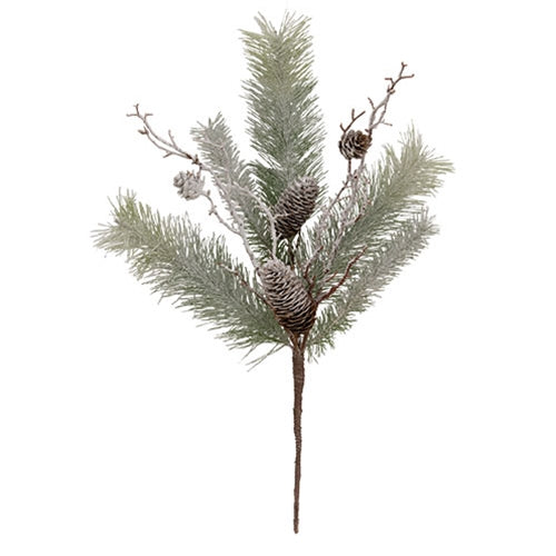 Snowy Bristle Pine & Boughs Pick - 16.5"