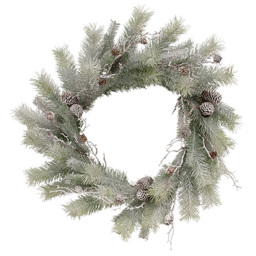 Snowy Bristle Pine & Boughs Wreath - 24"