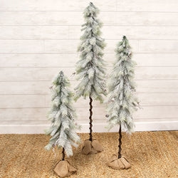 Snowy Bristle Pine & Boughs Tree w/Burlap Base - 45"