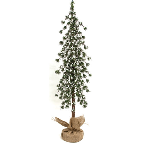 Glistening Snowy Mini Ming Pine Tree w/Burlap Base - 36"