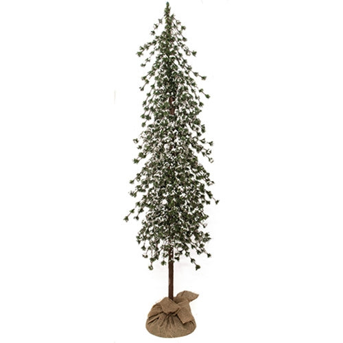 Glistening Snowy Mini Ming Pine Tree w/Burlap Base - 5 Ft.