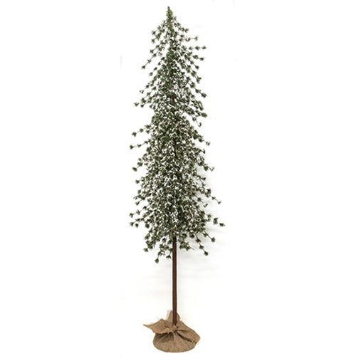 Glistening Snowy Mini Ming Pine Tree w/Burlap Base - 6 Ft.