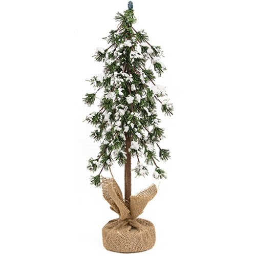 Glistening Snowy Mini Ming Pine Tree w/Burlap Base - 18"