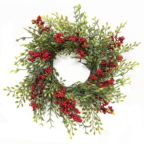 Teeny Leaves and Red Berries Candle Ring - 4"