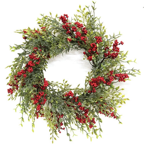 Teeny Leaves and Red Berries Candle Ring - 6"