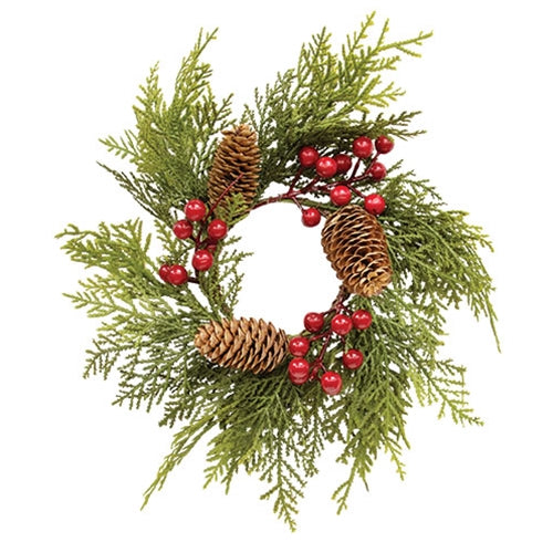 Real Touch Mixed Cedar & Red Berry Candle Ring - 3.5"