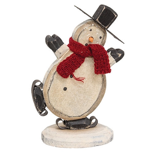 Distressed Chunky Wooden Ice Skating Snowman