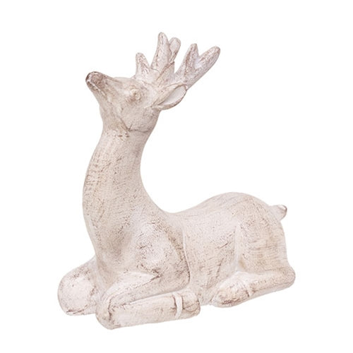 White Distressed Resin Upward-Look Reindeer - 4.5"