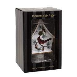 Porcelain Woodland Cardinal Birdhouse Nightlight