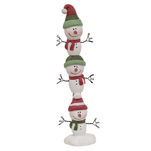 Resin Stacked Snowmen w/Red and Green Hats - 5"H