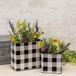 2/Set Black & White Buffalo Check Canisters w/Handles