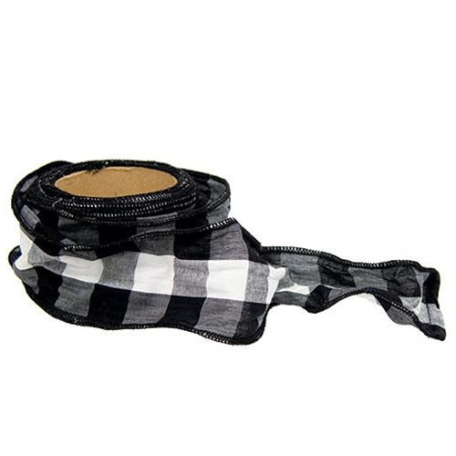 Wired Black & White Buffalo Check Ribbon 3" x 9 Yds.