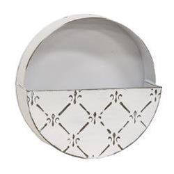 *2/Set Whitewashed Galvanized Fleur De Lis Wall Pockets