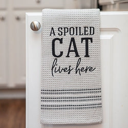 A Spoiled Cat Lives Here Dish Towel