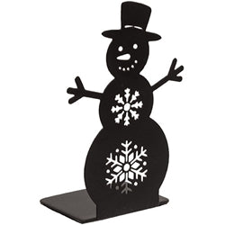 Black Metal Snowflake Cutout Snowman Candle Plate - 5"H