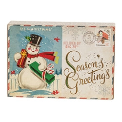 Vintage Christmas Postage Stamp Box Sign - 6.5" x 4.5"