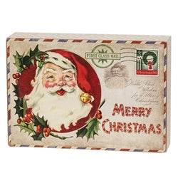 Vintage Christmas Postage Stamp Box Sign - 6.5" x 4.5"
