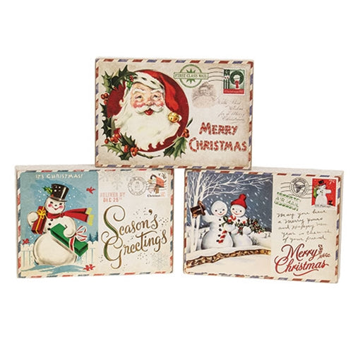 Vintage Christmas Postage Stamp Box Sign - 6.5" x 4.5"