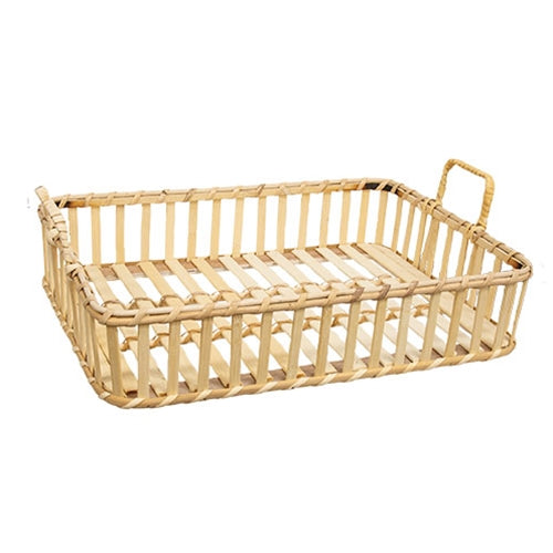 Natural Rattan Basket Tray With Handles - 16.5"x12"