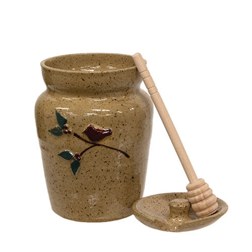 Cardinal on Branch Ceramic Honey Pot w/Dipper