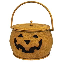 3/Set - Hammered Orange Metal Jack O Lantern Cauldrons w/Lids