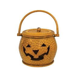 3/Set - Hammered Orange Metal Jack O Lantern Cauldrons w/Lids