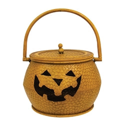 3/Set - Hammered Orange Metal Jack O Lantern Cauldrons w/Lids