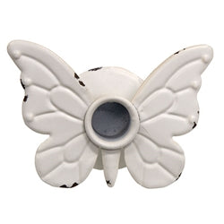 Distressed White Metal Butterfly Taper Holder