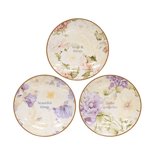 Vintage Floral Ceramic Trinket Tray - 4" dia - 3 Asstd.