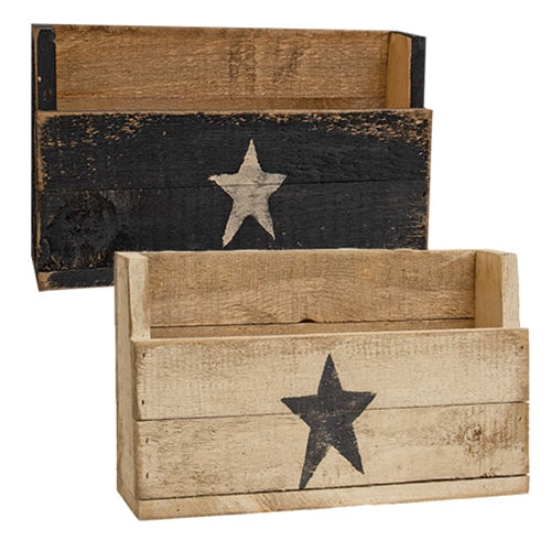 Rustic Wood Flower Bin w/Painted Star - 17.75"L x 10.75"H - 2 Asstd.