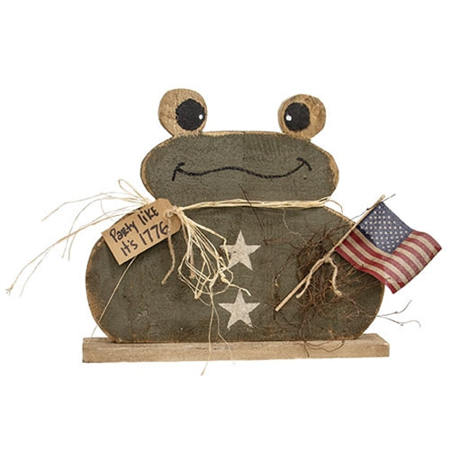 Rustic Chubby Patriotic Frog on Base - 15.5"H