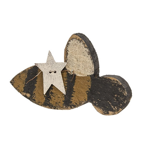 Rustic Wood Bee Sitter w/White Star