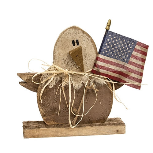 Rustic Wood Baby Eagle on Base w/Flag - 10"H