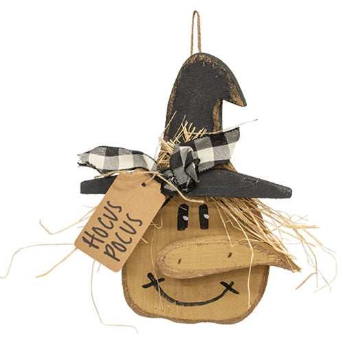 Rustic Wood Hocus Pocus Hanging Witch Head - 10.5"H