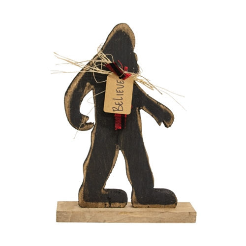 Rustic Wood Believe Bigfoot w/Scarf On Base - 12.75"H
